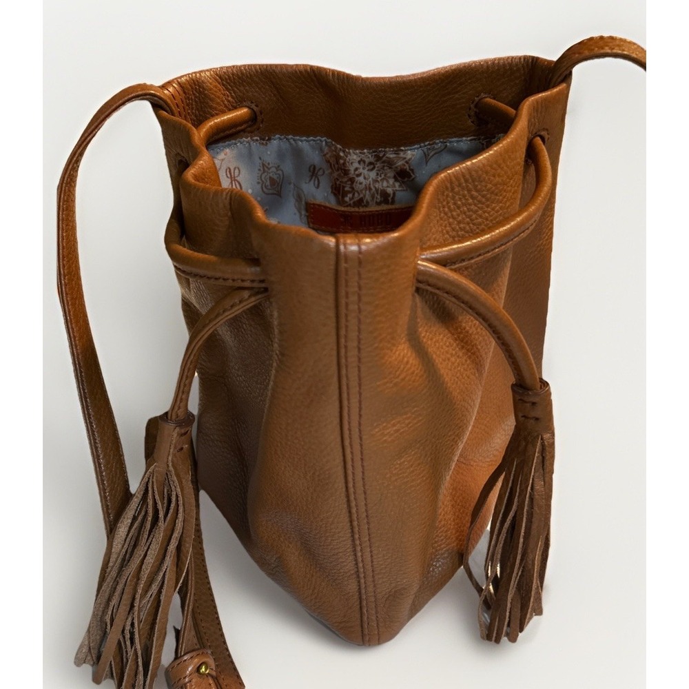 Hobo Brown Leather Rucksack 7.5" Triangle Base Bag Rich Brown Floral Lining EUC